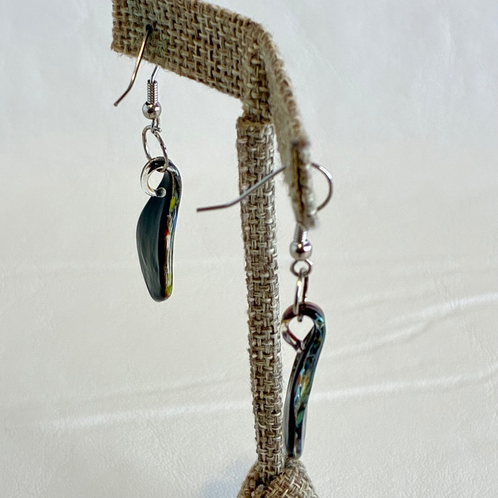 Lampwork Glass Earrings Celestial Dangle Teardrop Swirl Multicolor Silver Tone - Picture 11 of 12